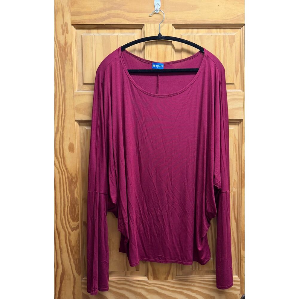 Azules Women's Maroon Batwing Dolman Sleeve Top 2X NWOT Tunic